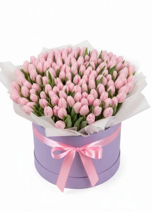 151 pink tulips in a box (imported, Netherlands)
