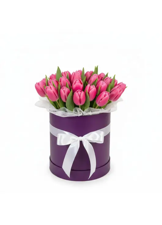 25 raspberry tulips in a box (imported, Netherlands)