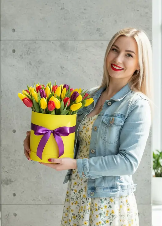 25 mixed tulips in a box (imported, Netherlands)