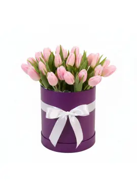 25 pink tulips in a box (imported, Netherlands)