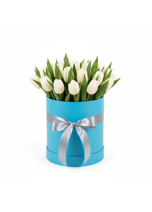 25 white tulips in a box (imported, Netherlands)