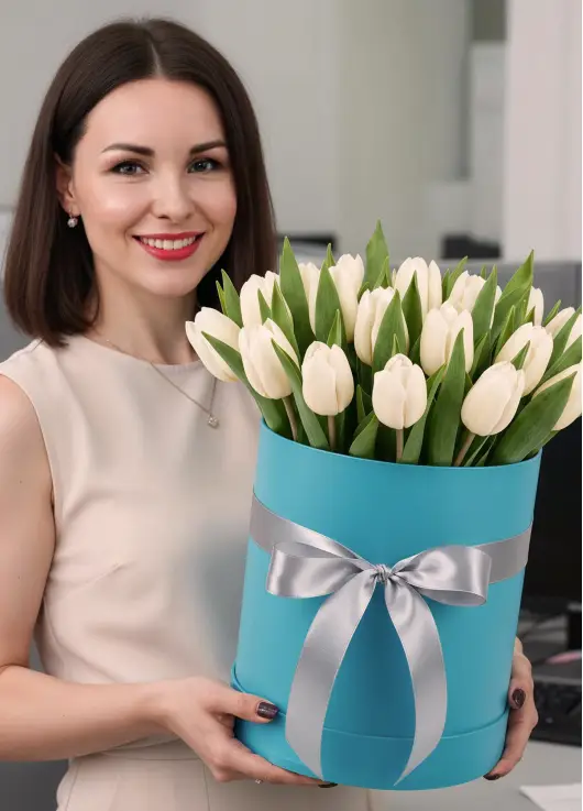 25 white tulips in a box (imported, Netherlands)