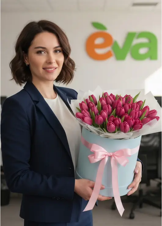 51 raspberry tulips in a box (imported, Netherlands)