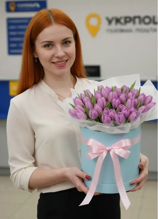 51 lilac tulips in a box (imported, Netherlands)