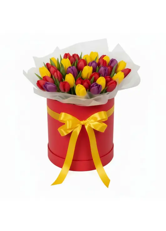 51 mixed tulips in a box (imported, Netherlands)