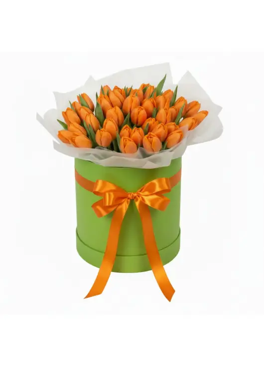 51 orange tulips in a box (imported, Netherlands)
