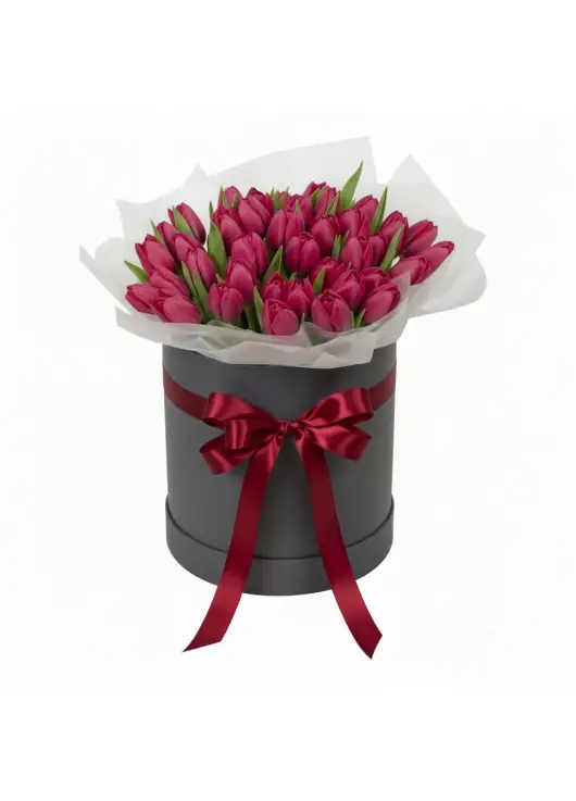 51 red tulips in a box (imported, Netherlands)