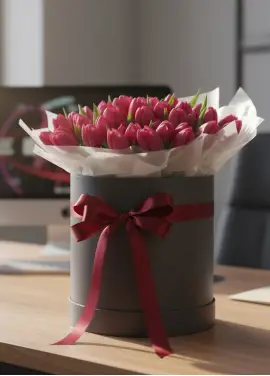 51 red tulips in a box (imported, Netherlands)