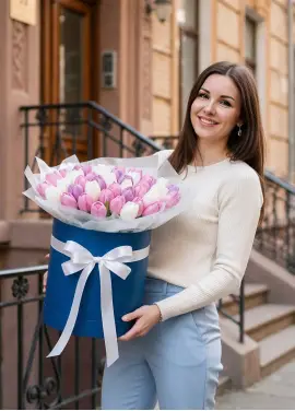 51 tender tulips in a box (imported, Netherlands)