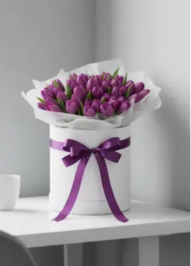 51 purple tulips in a box (imported, Netherlands)