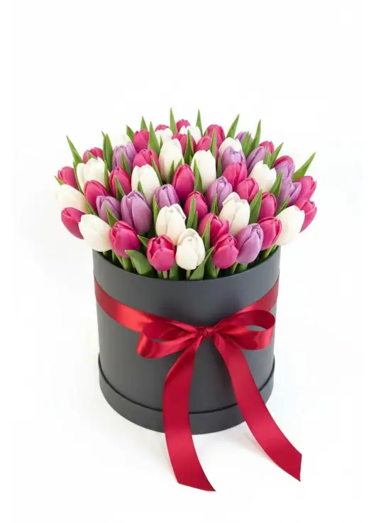 75 tender tulips in a box (imported, Netherlands)
