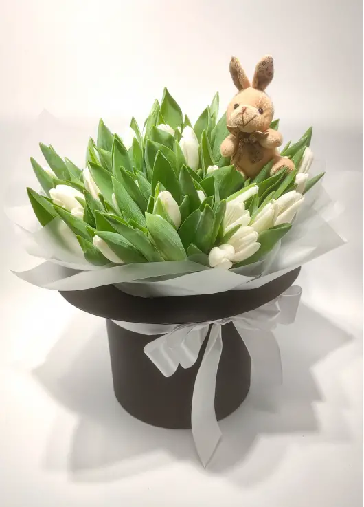 Magician hat with bunny and tulips Magician hat with bunny and tulips
