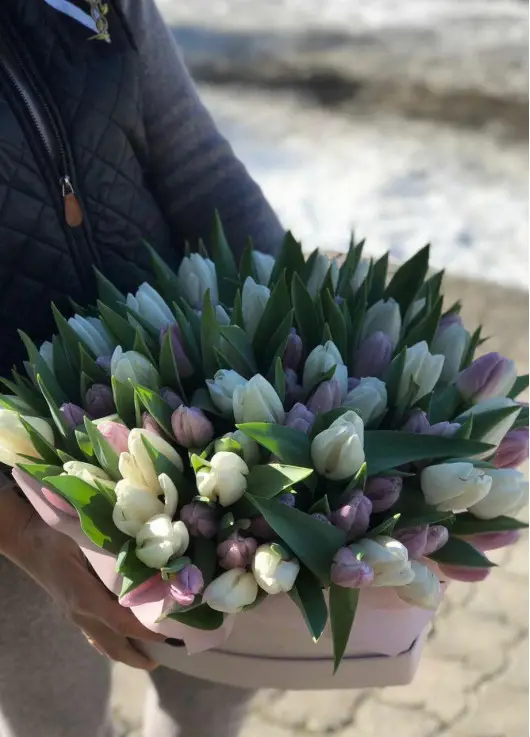 51 tulips in a hat box