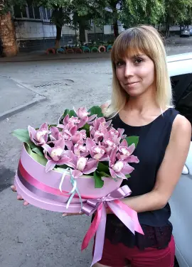 Orchids in a hat box heart