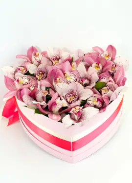 Orchids in a hat box heart