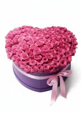101 pink roses in a heart box