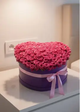 101 pink roses in a heart box