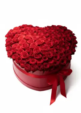 101 red roses in a heart box