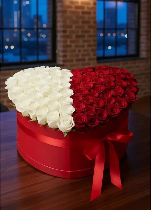 101 roses in a heart box “Contrast”