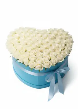 101 white roses in a heart box