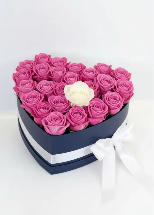25 roses in a heart box “The One”