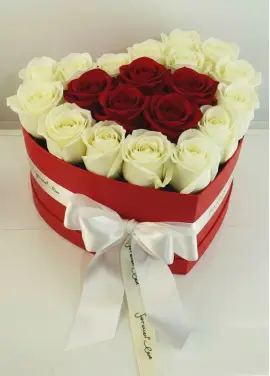25 roses in a heart box “Contour”