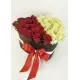 35 roses in a heart box “Contrast”