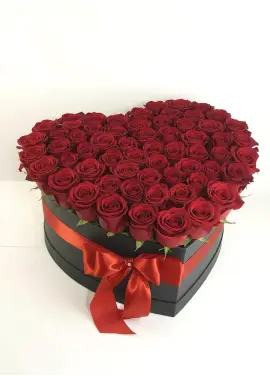 51 red roses in a heart box