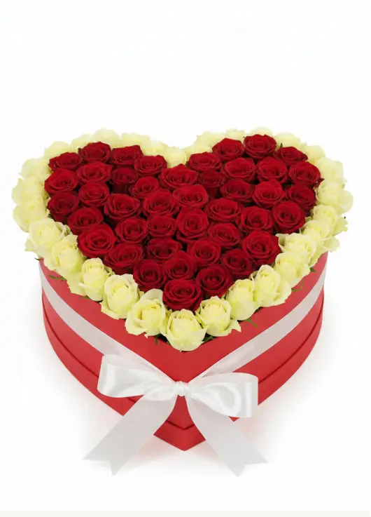 75 roses in a heart box “Contour”