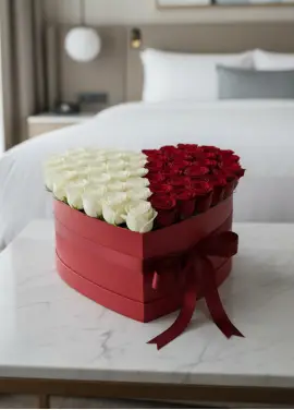 75 roses in a heart box “Contrast”