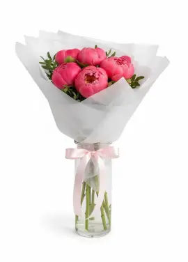 Bouquet of 5 bright peonies