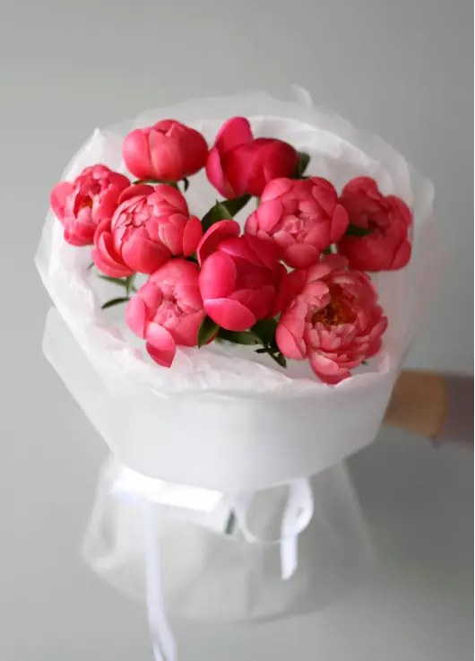 Bouquet of 9 bright peonies