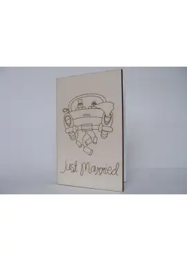 Wooden postcart "Just married"