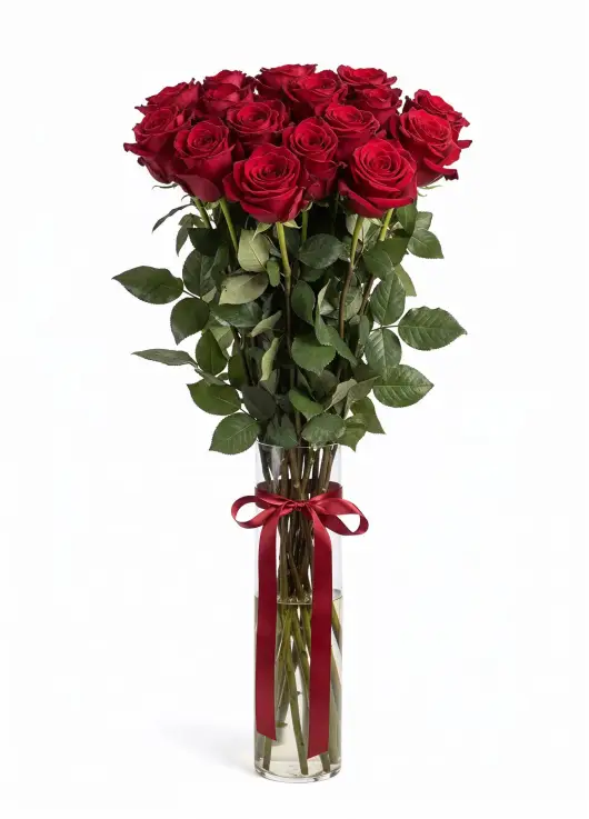 15-rose bouquet: long-stem red roses “Explorer”