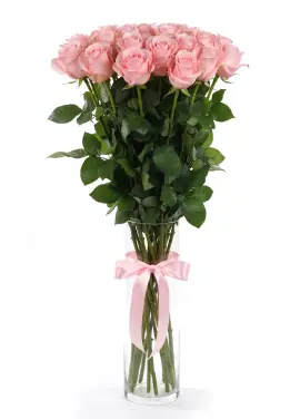 15-rose bouquet: tall pink roses “Be Sweet”