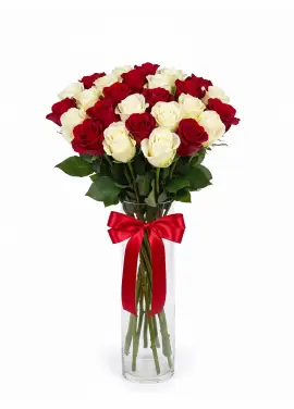 Red and white 21 roses