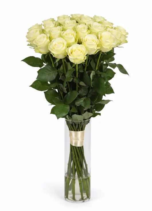 25-rose bouquet: long-stem imported white roses “Mondial”