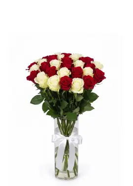 25-rose red & white mixed bouquet