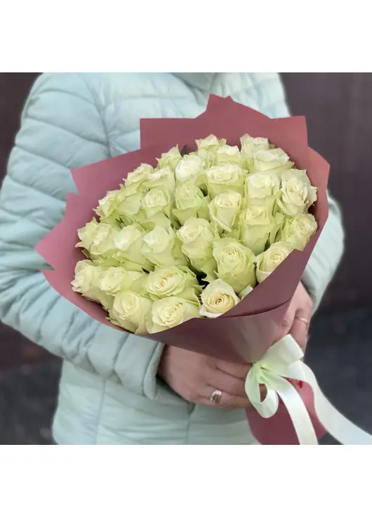25 white roses in beautiful packaging