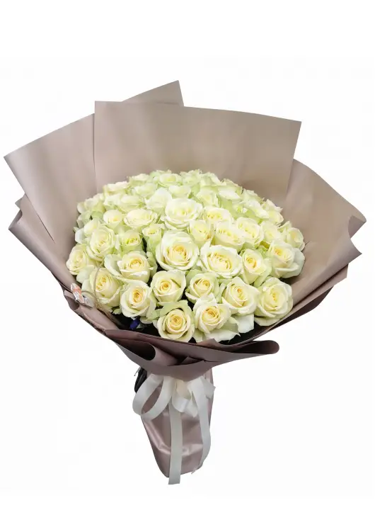 35 white roses in beautiful packaging