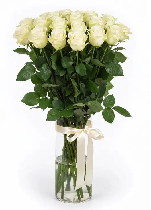 35-rose bouquet: long-stem imported white roses “Mondial”