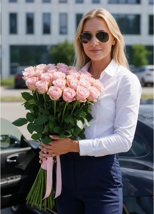 35-rose bouquet: pink roses “Jumilia”