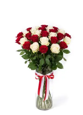 35-rose red & white mixed bouquet