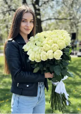 45-rose bouquet: long-stem imported white roses “Mondial”