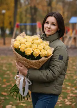 45-rose bouquet: peach roses “Peach Avalanche”