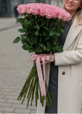 45-rose bouquet: tall pink roses “Be Sweet”