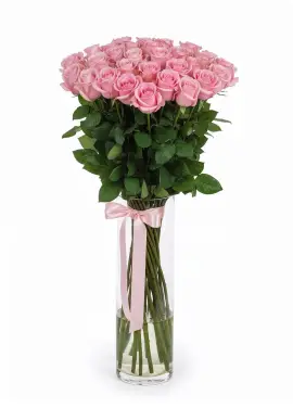 45-rose bouquet: tall pink roses “Be Sweet”