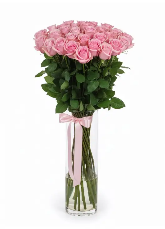 45-rose bouquet: tall pink roses “Be Sweet”