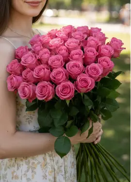 45-rose bouquet: pink roses “Miss Piggy”