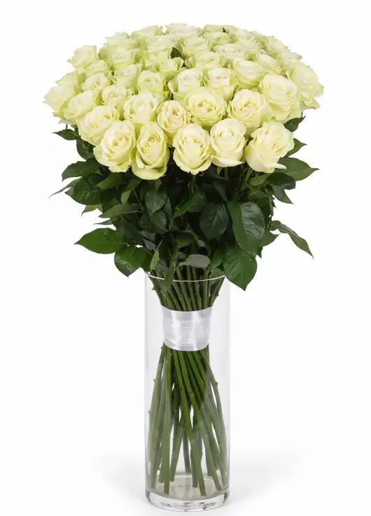 45-rose bouquet: long-stem imported white roses “Mondial”